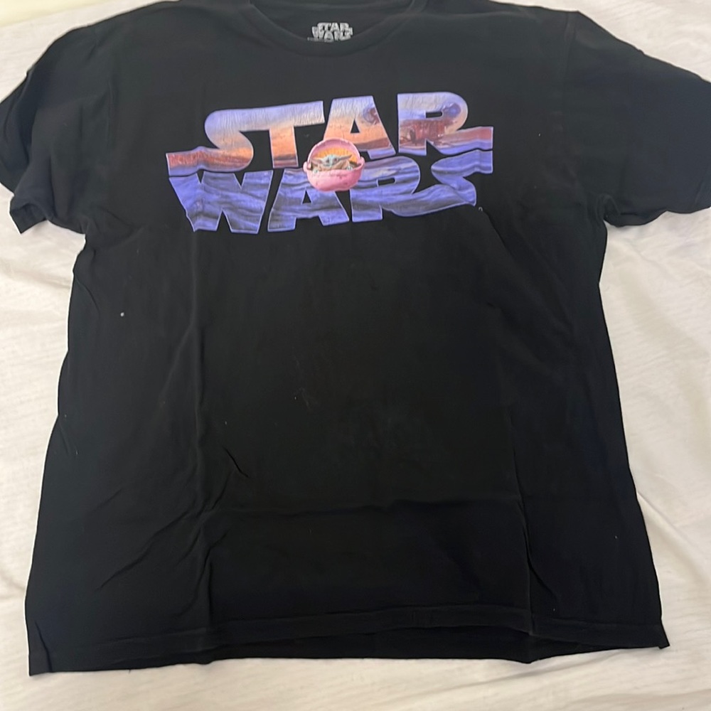 Men's Large Size Black Star Wars The Mandalorian Logo Grogu Baby Yoda Shirt